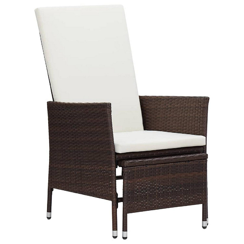 vidaXL Reclining Patio Chair with Cushions Poly Rattan Brown Image