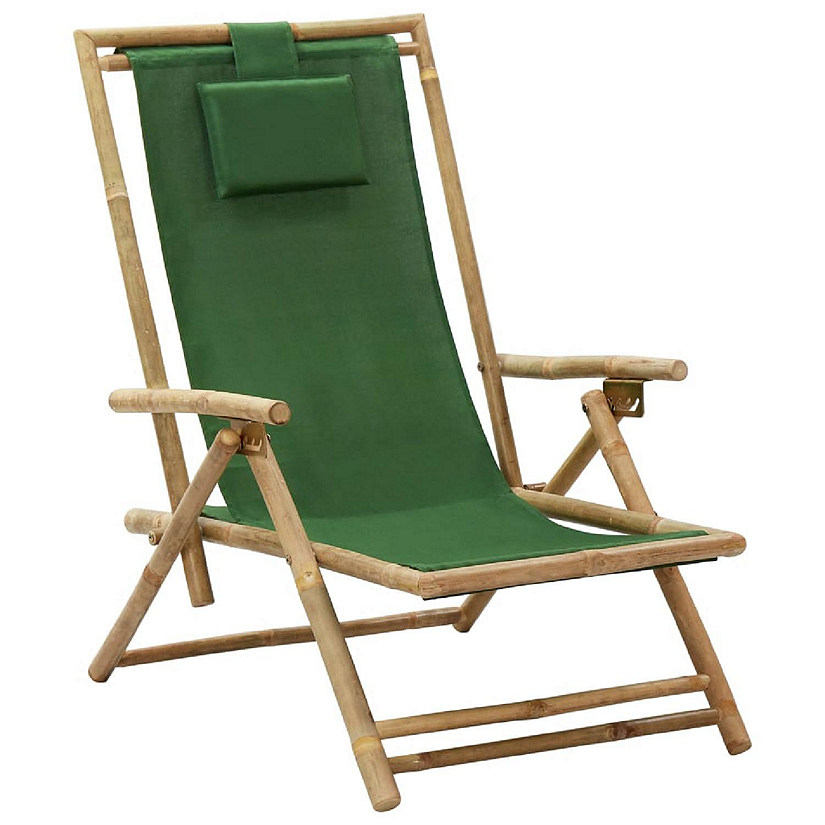 vidaXL Reclining Relaxing Chair Green Bamboo and Fabric Image