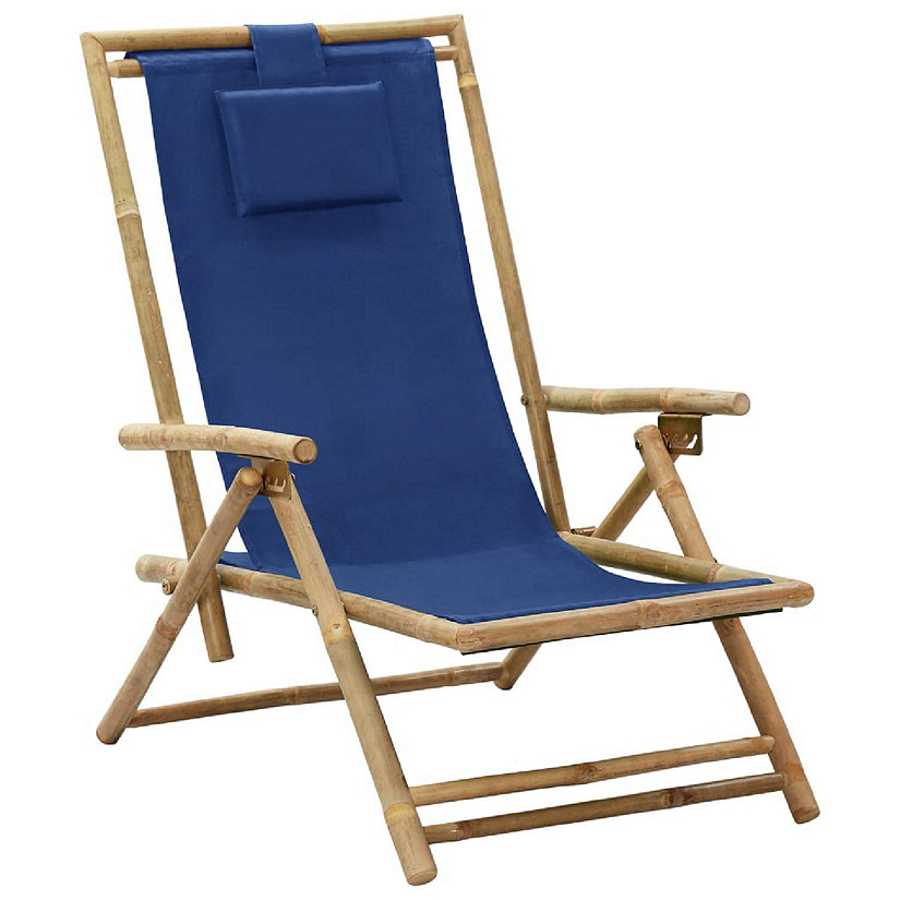vidaXL Reclining Relaxing Chair Navy Blue Bamboo and Fabric Image