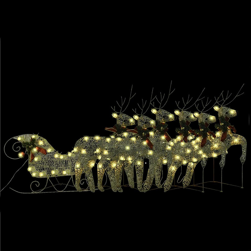vidaXL Reindeer & Sleigh Christmas Decoration 140 LEDs Outdoor Gold Image