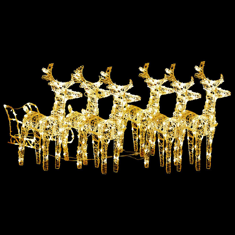 vidaXL Reindeers & Sleigh Christmas Decoration 320 LEDs Acrylic Xmas Ornament Image