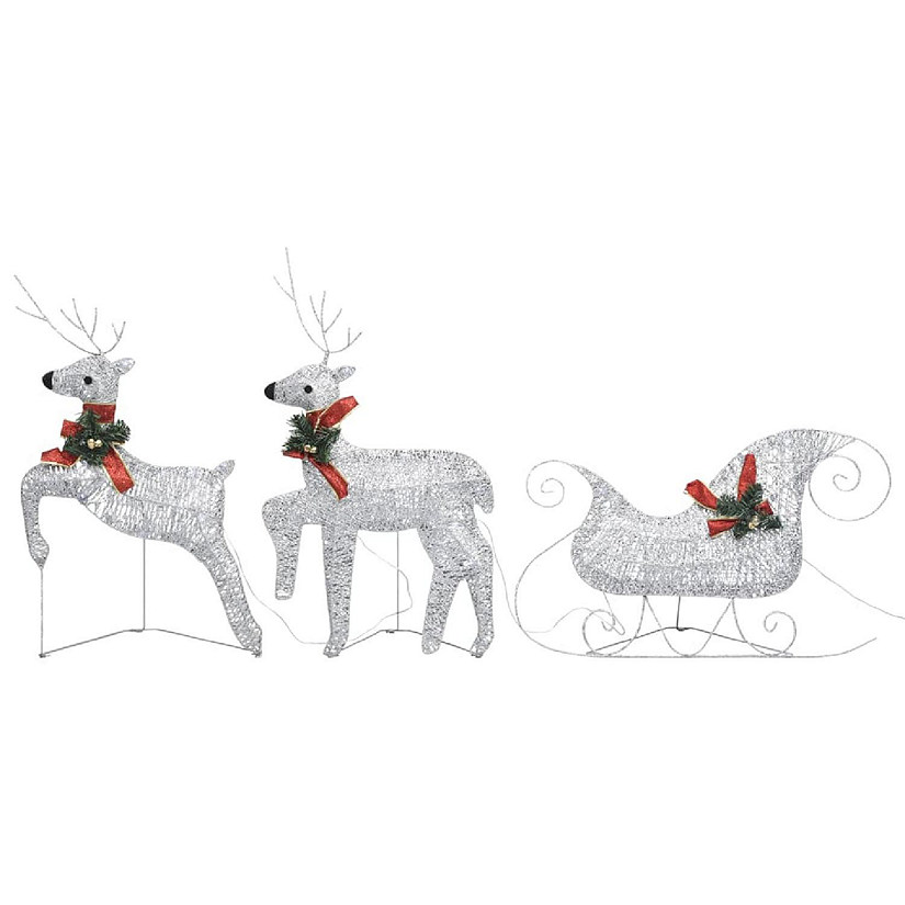 vidaXL Silver Reindeer & Sleigh Christmas Decoration with 60pc LED Lights Image