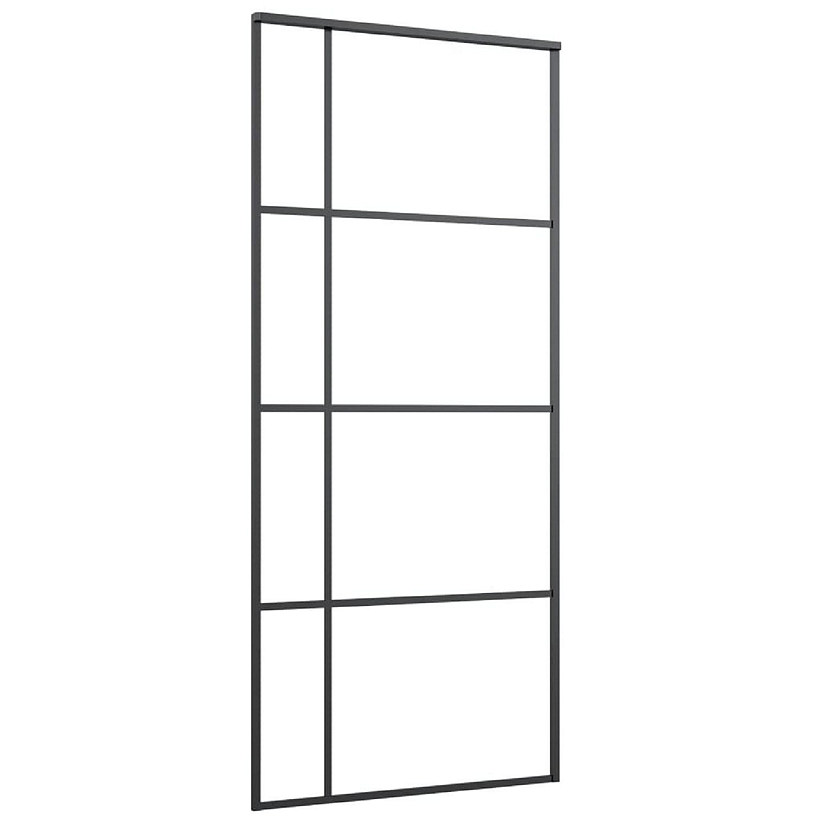 vidaXL Sliding Door Frosted ESG Glass and Aluminum 35.4"x80.7" Black Image