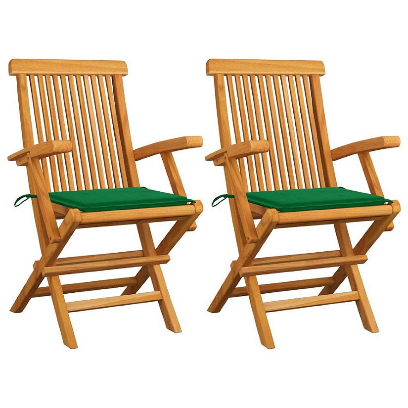 vidaXL Solid Acacia Wood Patio Chairs with Green Cushions 2 pcs Image