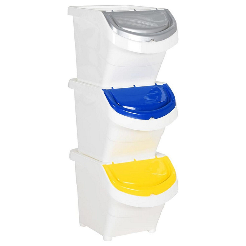 vidaXL Stackable Waste Bins with Lids 3 pcs White PP 20.6 gal Image