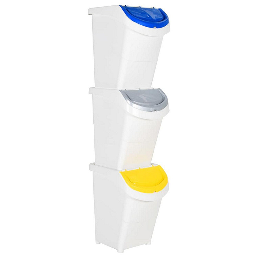 vidaXL Stackable Waste Bins with Lids 3 pcs White PP 31.7 gal Image