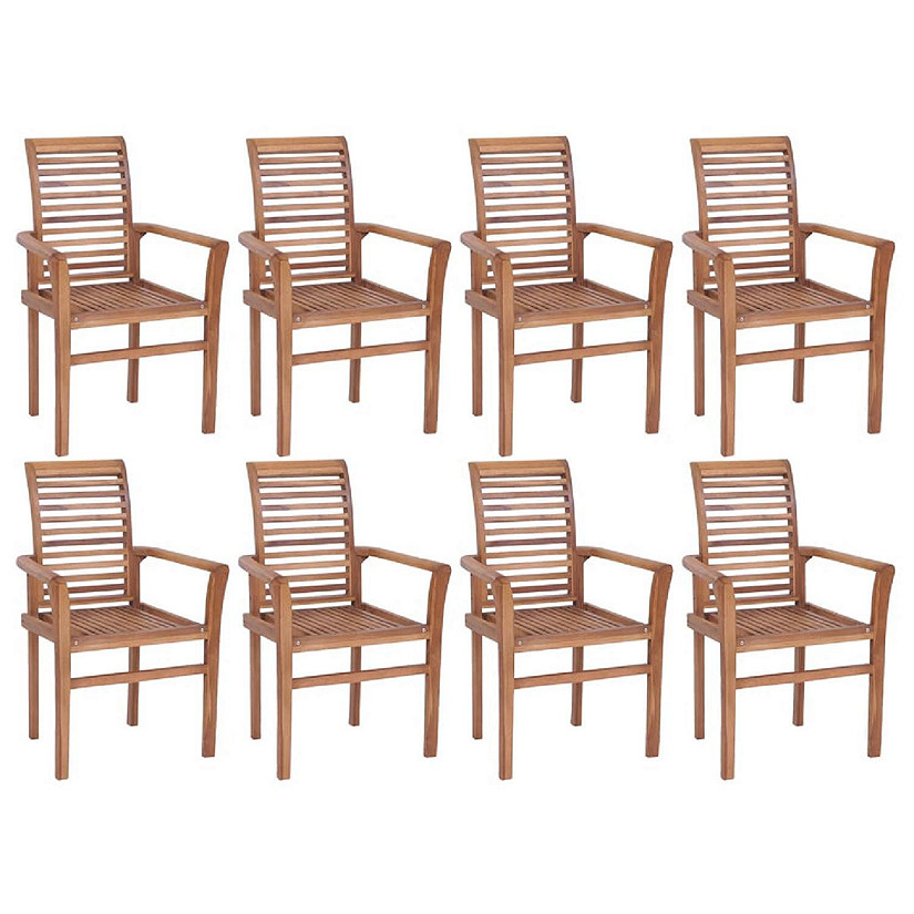 vidaXL Stacking Dining Chairs 8 pcs Solid Teak Wood Image