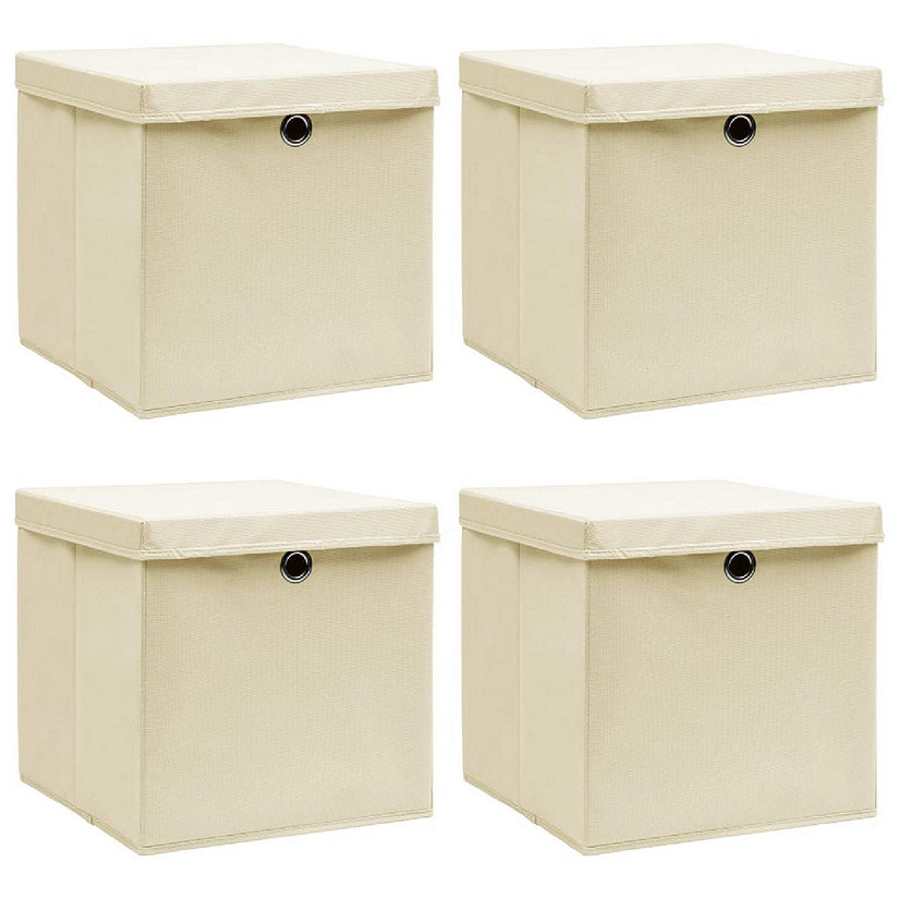 vidaXL Storage Boxes with Lid 4 pcs Cream 12.6"x12.6"x12.6" Fabric Image