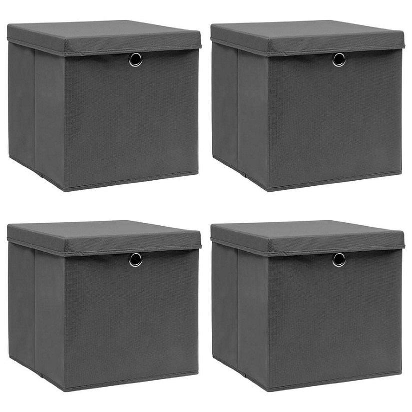 vidaXL Storage Boxes with Lids 4 pcs Gray 12.6"x12.6"x12.6" Fabric Image