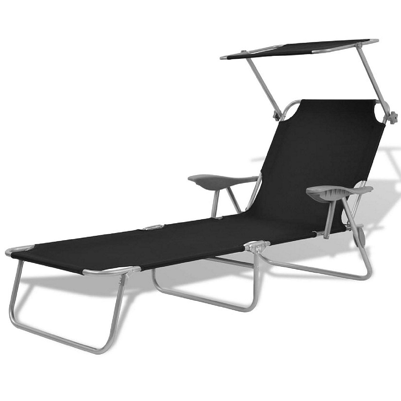 vidaXL Sun Lounger with Canopy Steel Black Image