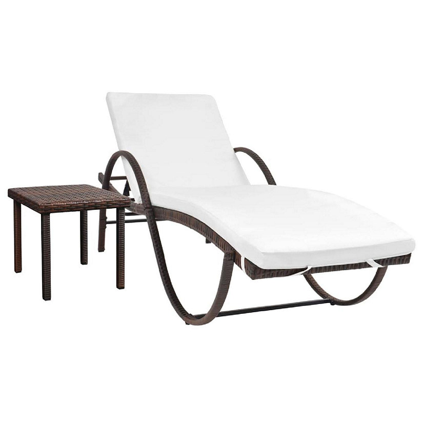 vidaXL Sun Lounger with Cushion & Table Poly Rattan Brown Image