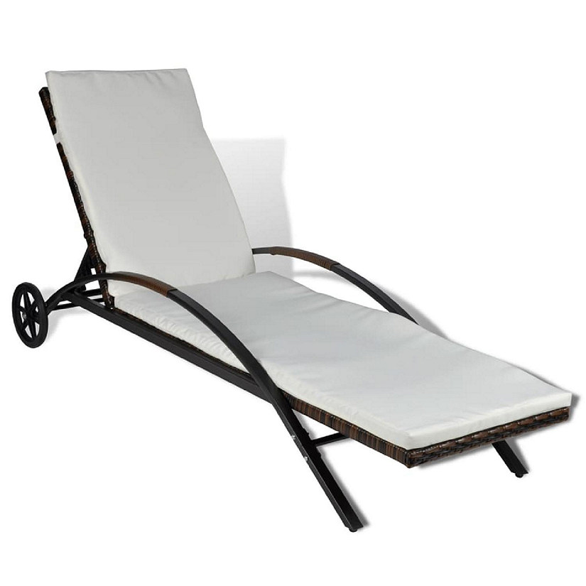 vidaXL Sun Lounger with Cushion & Wheels Poly Rattan Brown Image