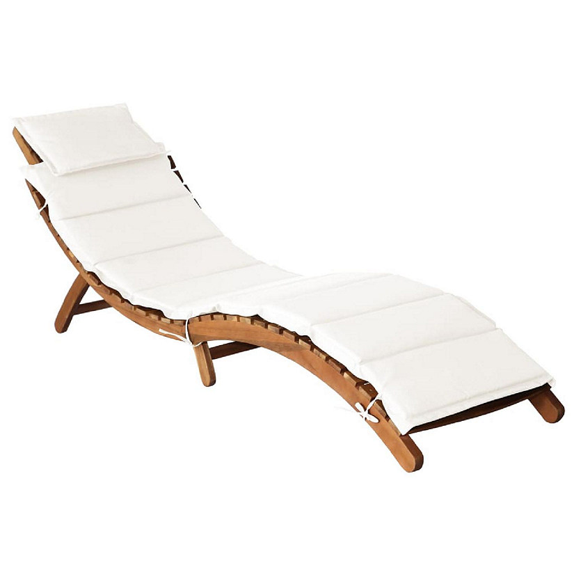 vidaXL Sun Lounger with Cushion Solid Acacia Wood Cream Image