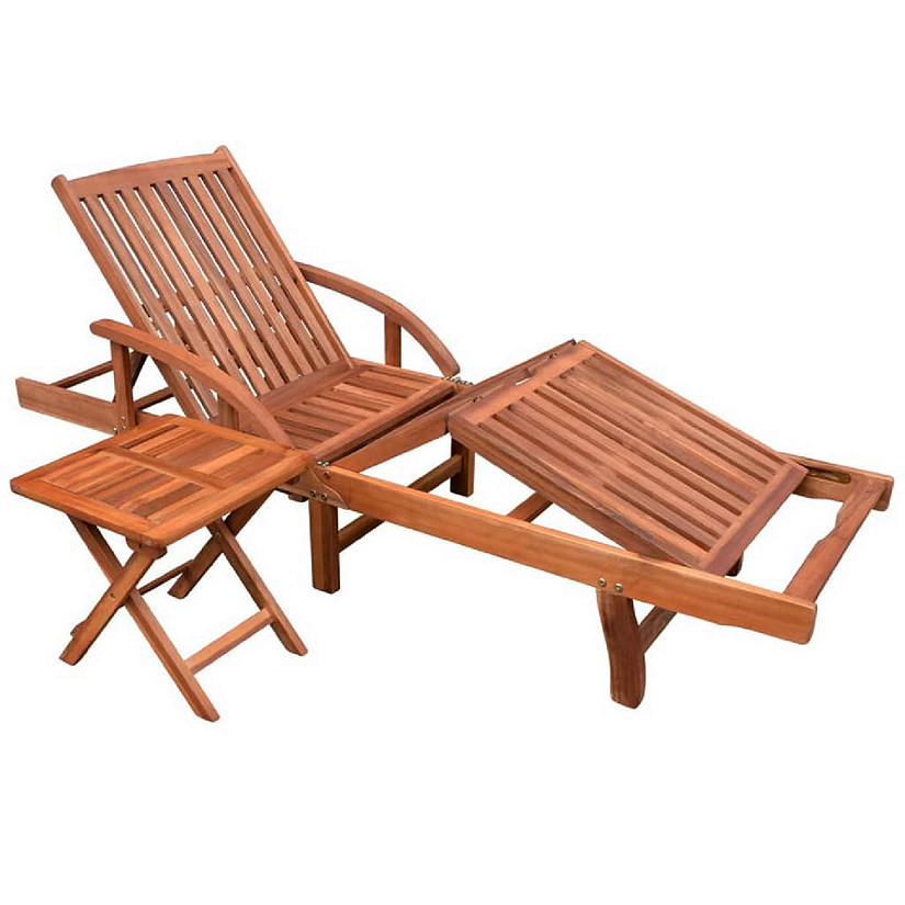 vidaXL Sun Lounger with Table Solid Acacia Wood Image