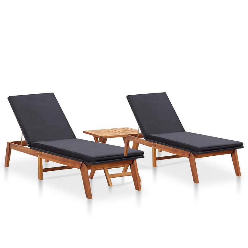 vidaXL Sun Loungers 2 pcs with Table Poly Rattan and Solid Acacia Wood Image