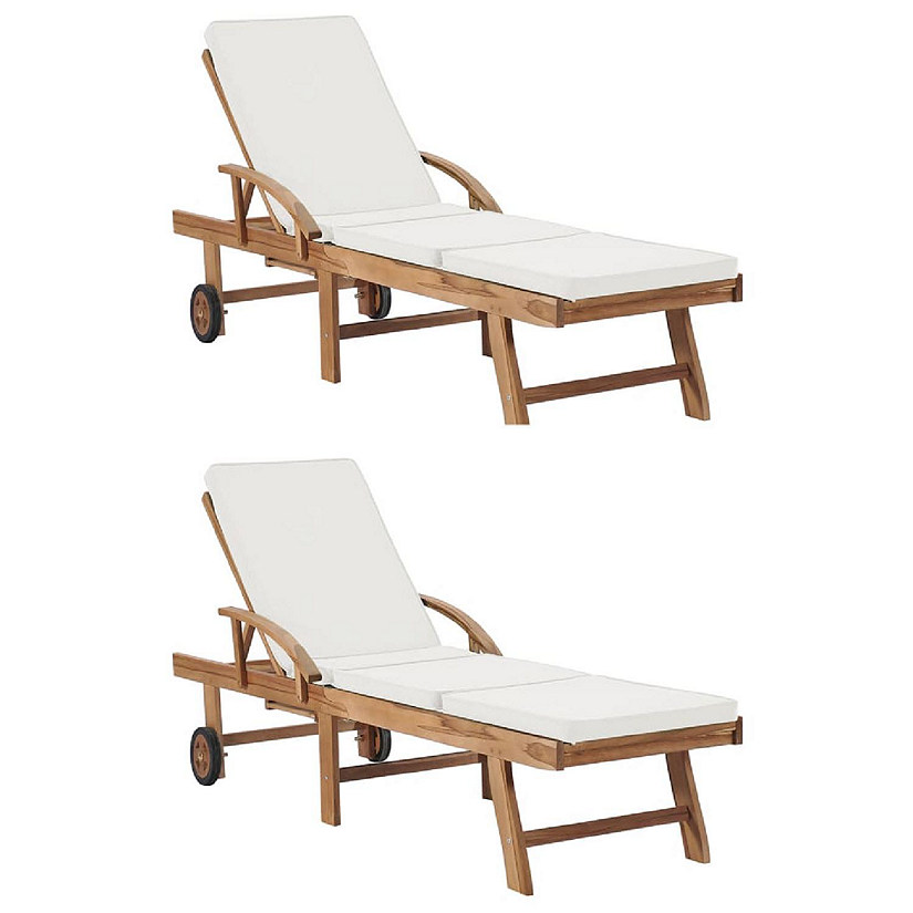 vidaXL Sun Loungers with Cushions 2 pcs Solid Teak Wood Cream Image