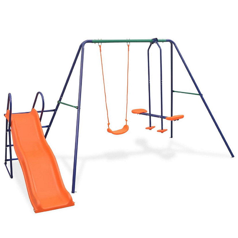vidaXL Swing Set with Slide and 3 Seats Orange Image