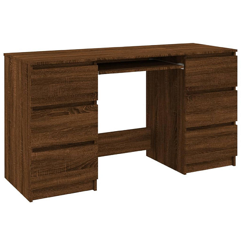 vidaXL Writing Desk Brown Oak 55.1"x19.7"x30.3" Engineered Wood Image
