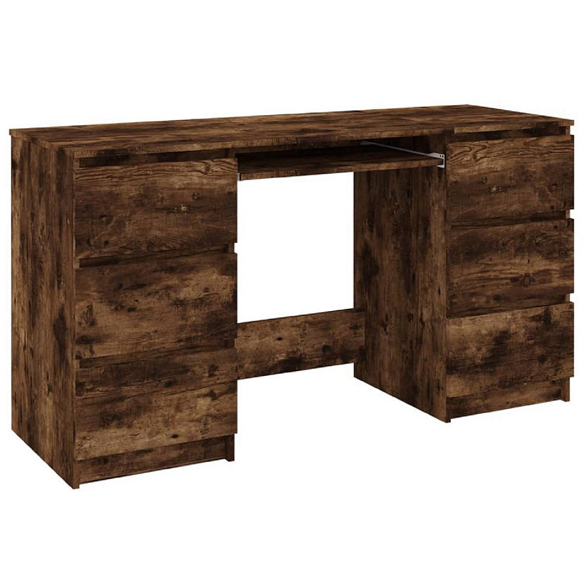 vidaXL Writing Desk Smoked Oak 55.1"x19.7"x30.3" Engineered Wood Image