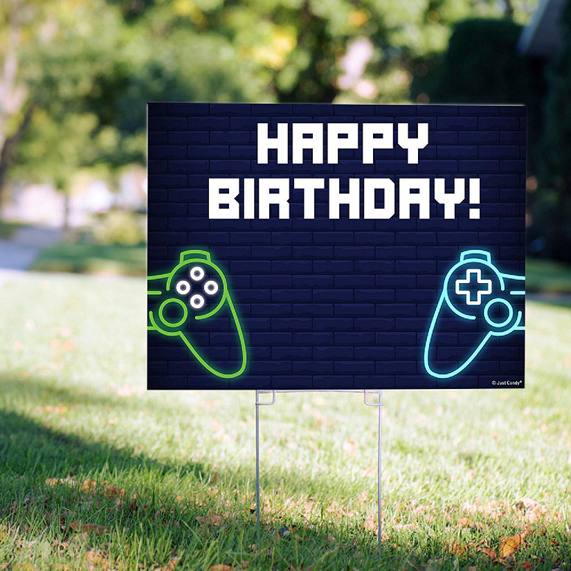Video Game Birthday Party Yard Signs (18" x 24") Kid's Party Decorations - Stakes Included Image