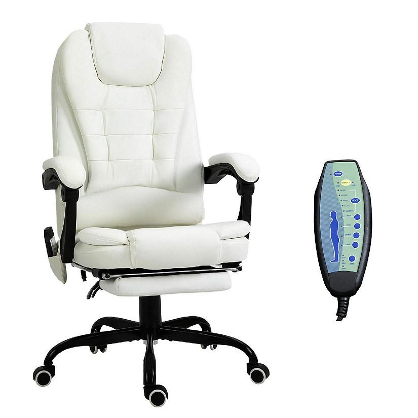 Vinsetto 7 Point Vibrating Massage Office Chair High Back Executive Recliner Lumbar Support Footrest Reclining Back Adjustable Height White Image