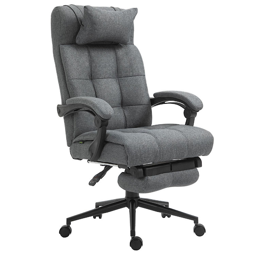 Vinsetto Executive Linen Feel Fabric Office Chair High Back Swivel Task  Chair with Adjustable Height Upholstered Retractable Footrest Headrest and  Padded Armrest Dark Grey | Oriental Trading