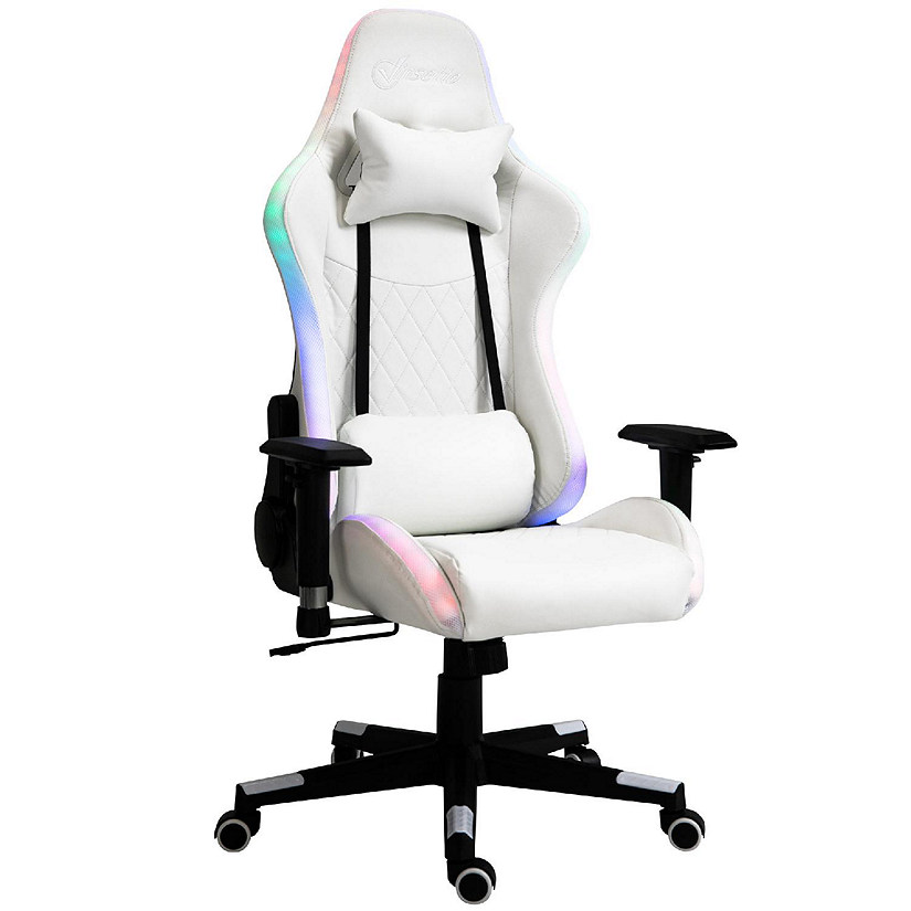 Vinsetto Gaming Chair with RGB LED Light 2D Arm Lumbar Support Swivel Home  Office Computer Recliner High Back Racing Gamer Desk Chair White