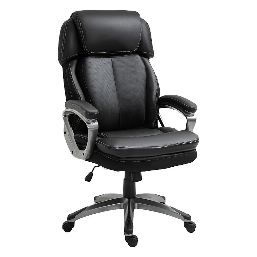 Vinsetto High Back Ergonomic Home Office Chair Computer Chair PU Leather Swivel Chair Padded Armrests Adjustable Height Black Image