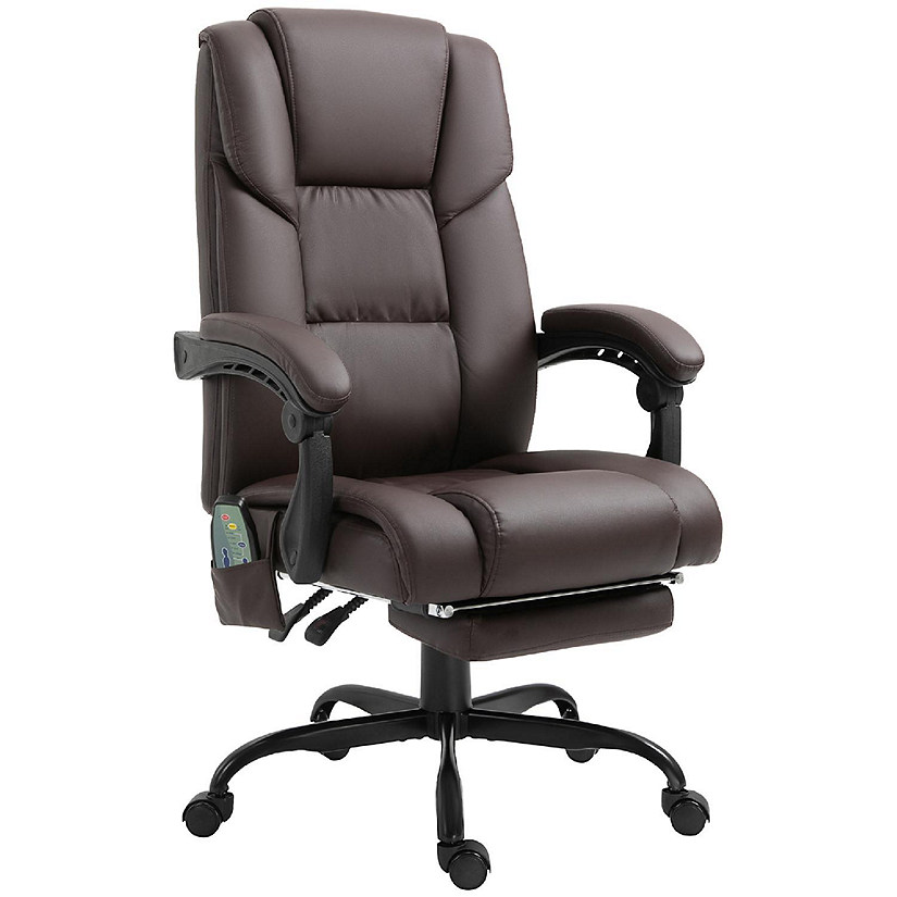 Vinsetto Office Desk Chair Recliner, Height Adjustable Movable Lumbar Support with 6-Point Vibrating Massage - Brown