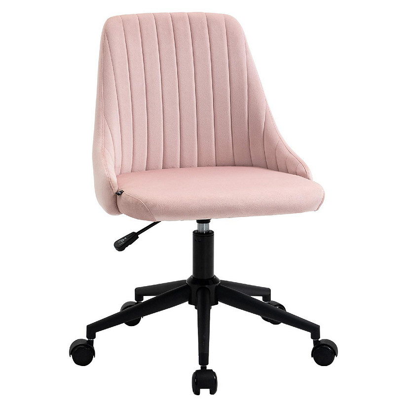 Vinsetto Mid Back Office Chair Velvet Fabric Swivel Scallop Shape Computer Desk Chair for Home Office or Bedroom Pink Image