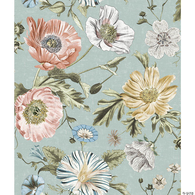 Vintage Poppy Peel & Stick Wallpaper - Blue Image