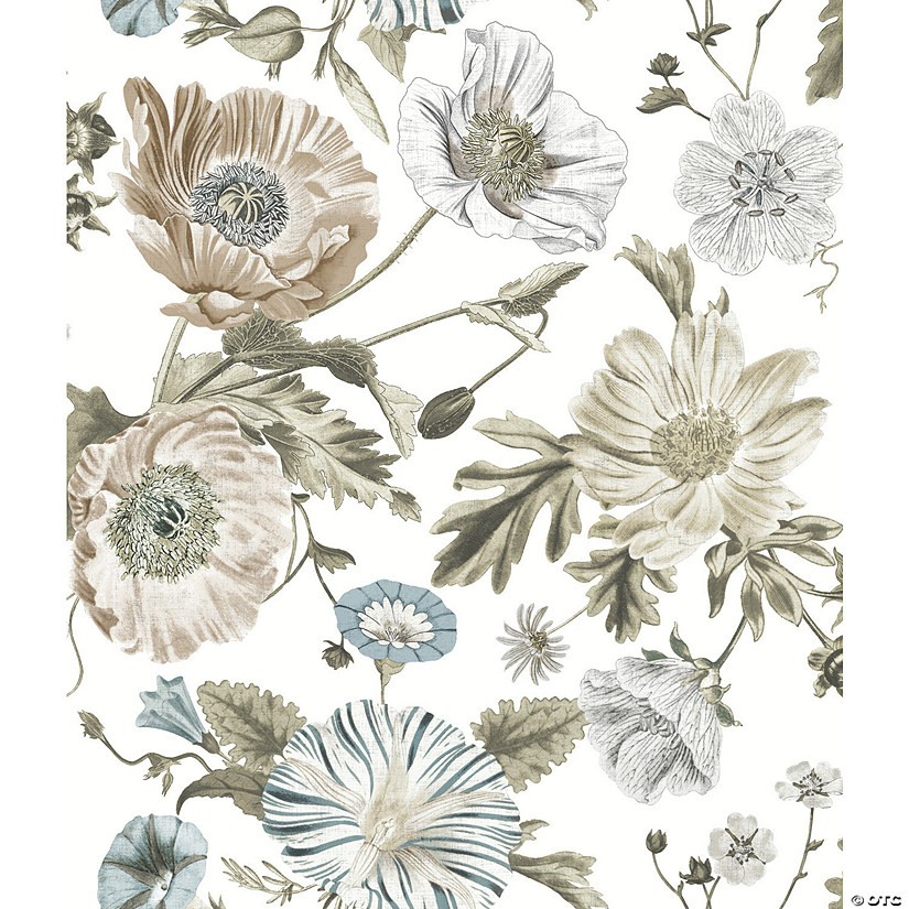 Vintage Poppy Peel & Stick Wallpaper - White | Oriental Trading