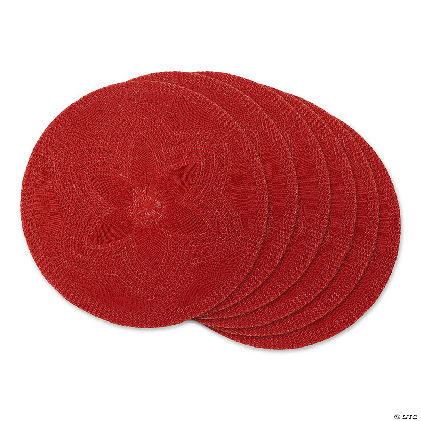 Vintage Red Floral Woven Round Placemat (Set Of 6) Image