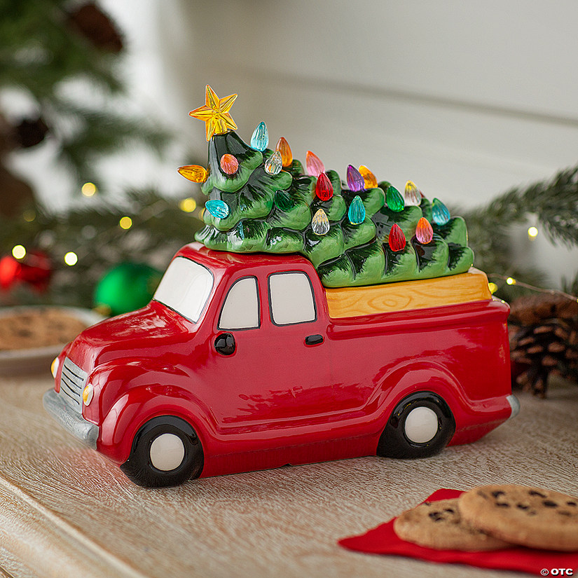 Vintage Truck with LED Christmas Tree Cookie Jar Image