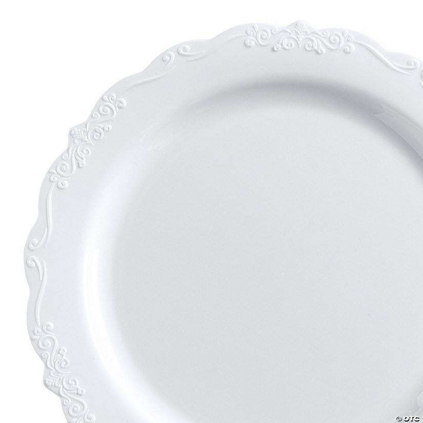 Vintage White Dessert Plates with Scrollwork Trim - 25 Pc. Image