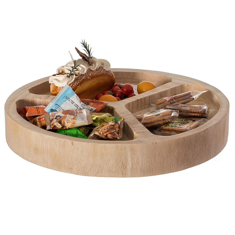 Vintiquewise 3 Sectional Round Snack Tray for Dining Table and Kitchen Decoration, Natural Image