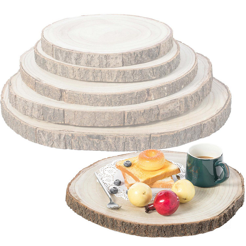Vintiquewise Barky Natural Wood Slabs Rustic Ornament Slice Tray Table Charger - Set of 5 Image