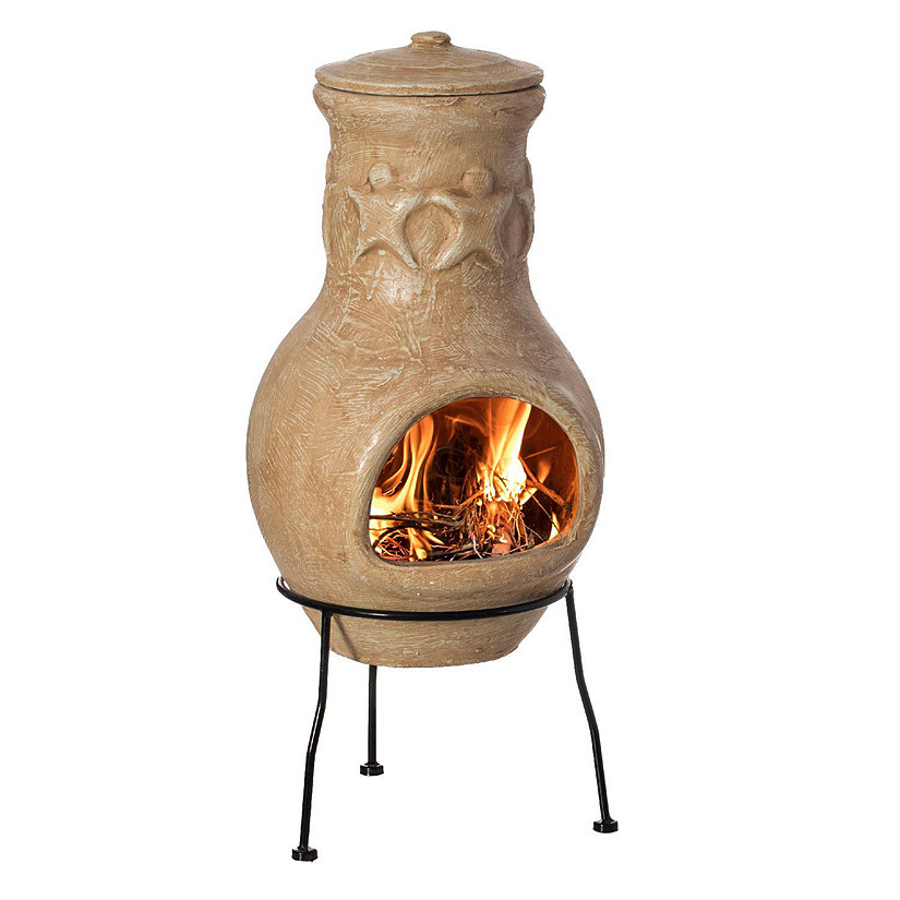 Vintiquewise Beige Outdoor Clay Chiminea Outdoor Fireplace Maya Design Charcoal Burning Fire Pit Image