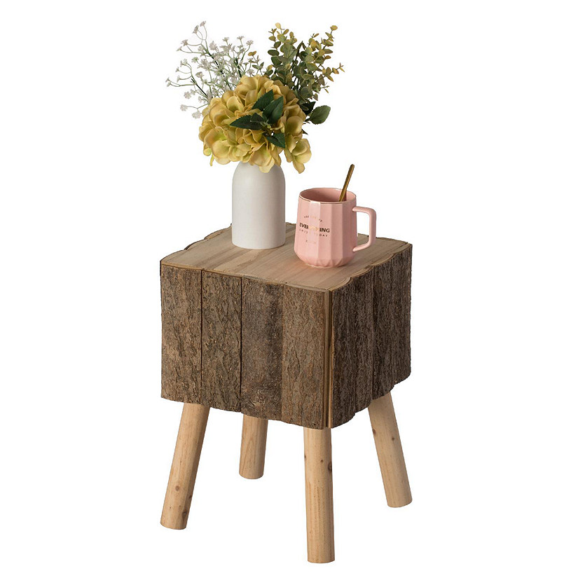 Vintiquewise Decorative Natural Wooden Log Box Shaped Side Table for Indoor and Outdoor Image