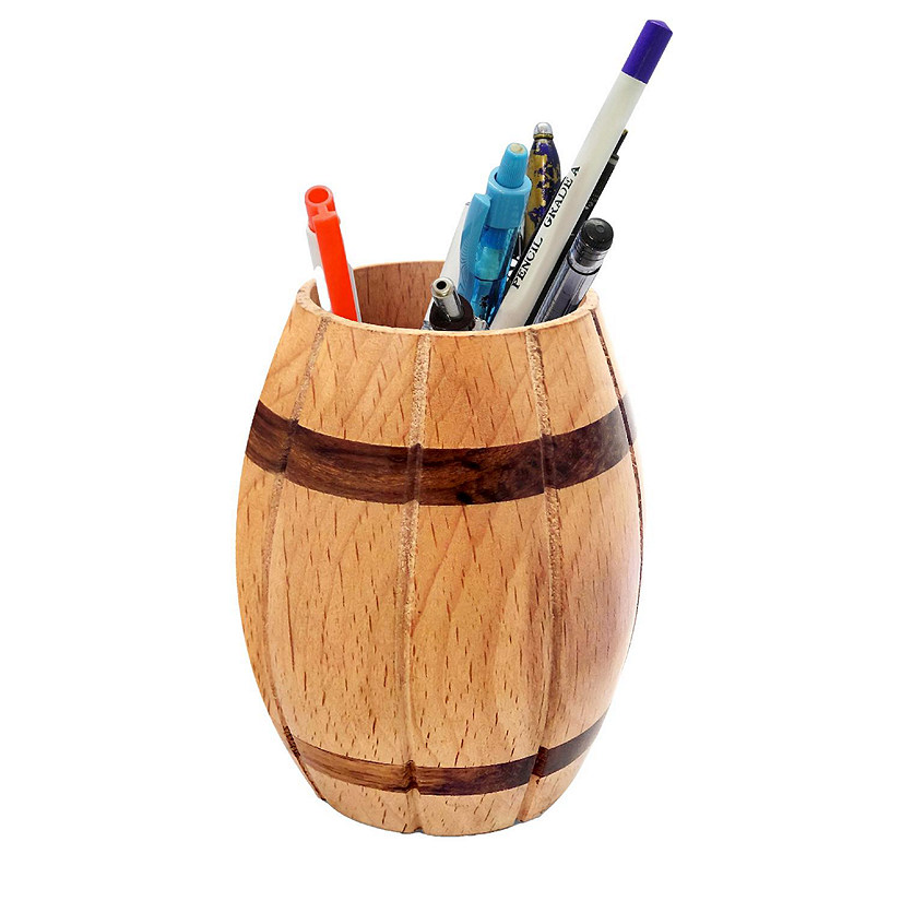 Vintiquewise Decorative Wine Barrel Shaped Wooden Pen Holder for Office Desk, or Entryway Image