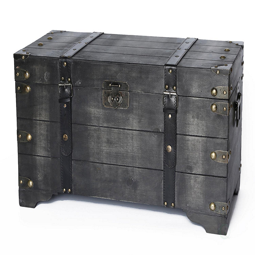 Vintiquewise Distressed Black Medium Wooden Storage Trunk Image