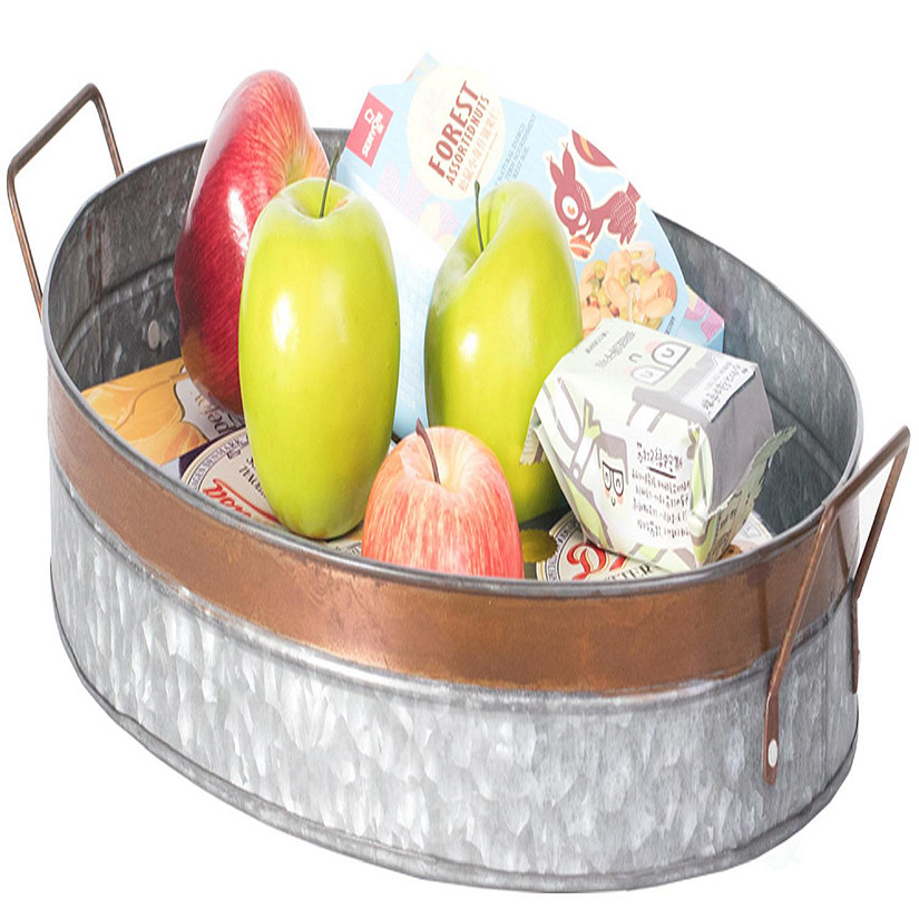 Vintiquewise Galvanized Metal Oval Rustic Serving Tray With Handles Image