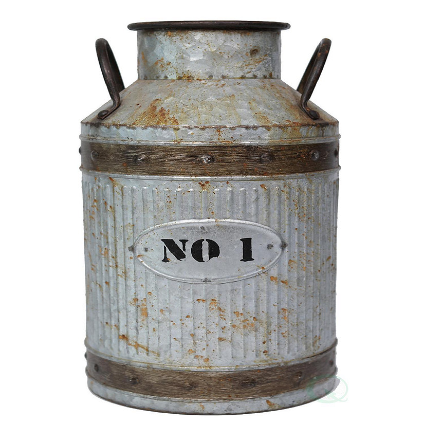 Vintiquewise Galvanized Metal Rustic Milk Can, Large Image