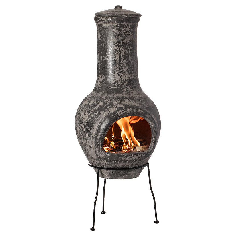 Vintiquewise Gray Outdoor Clay Chiminea Outdoor Fireplace Stoney ...