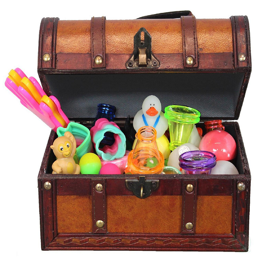 Vintiquewise Leather Treasure Chest Full of Toys (Treasure Box and 50 Toy Pcs) Image