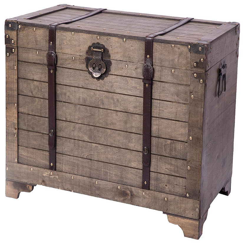 Vintiquewise Old Fashioned Large Natural Wood Storage Trunk and Coffee Table Image