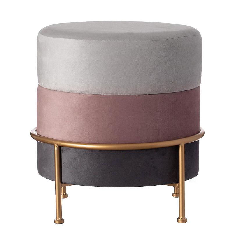 Vintiquewise Round Velvet Ottoman Stool 16" Tall Tricolor with Gold Metal Stand Image