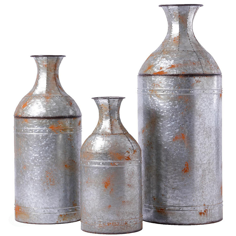 Vintiquewise Rustic Farmhouse Style Galvanized Metal Floor Vase Decoration, Set of 3 Image