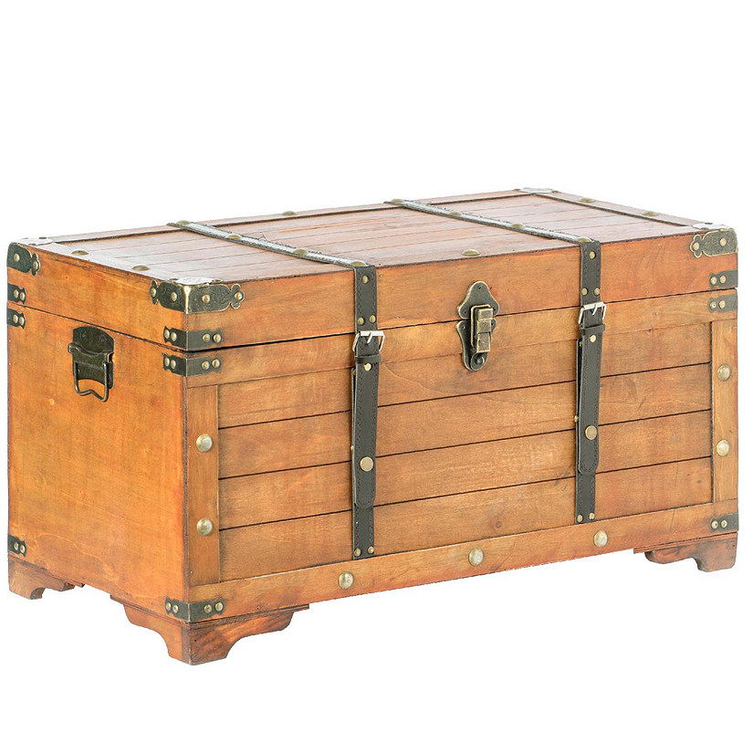 Vintiquewise Rustic Large Wooden Storage Trunk with Lockable Latch Image