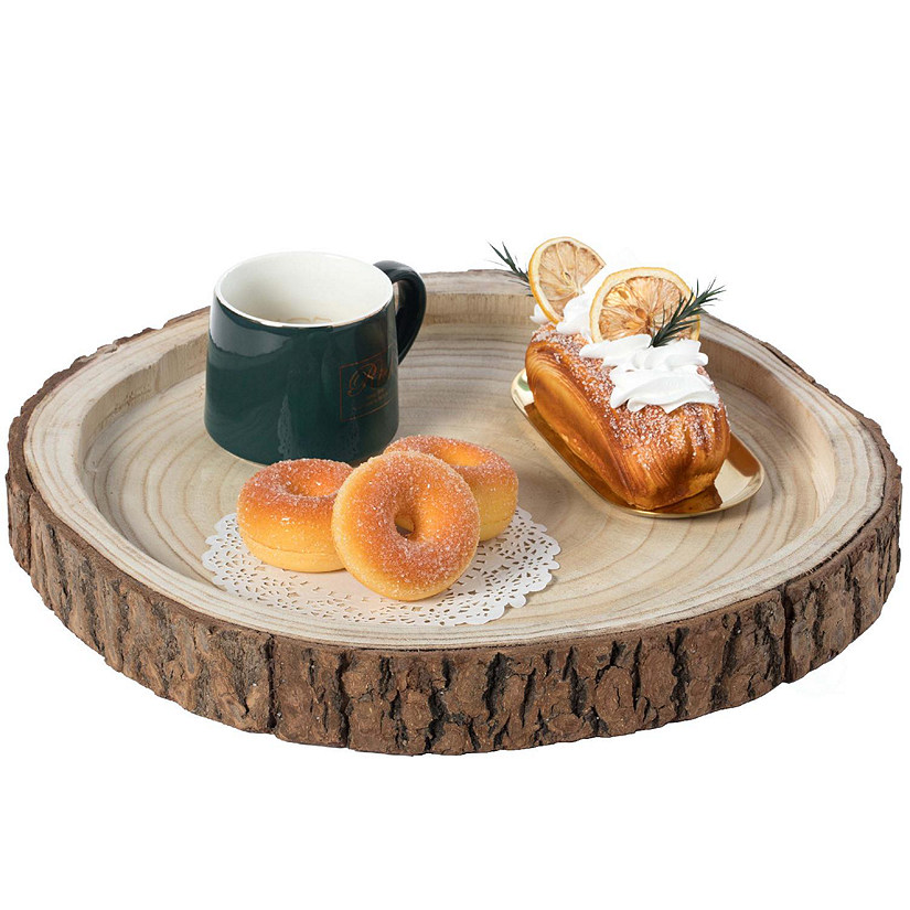 Vintiquewise Wood Tree Bark Indented Display Tray Serving Plate Platter Charger - 16 Inch Dia Image